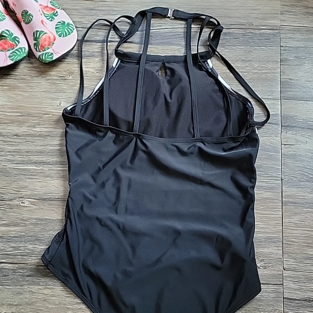 Black & White Mesh One Piece Swim - Picture 7 of 12